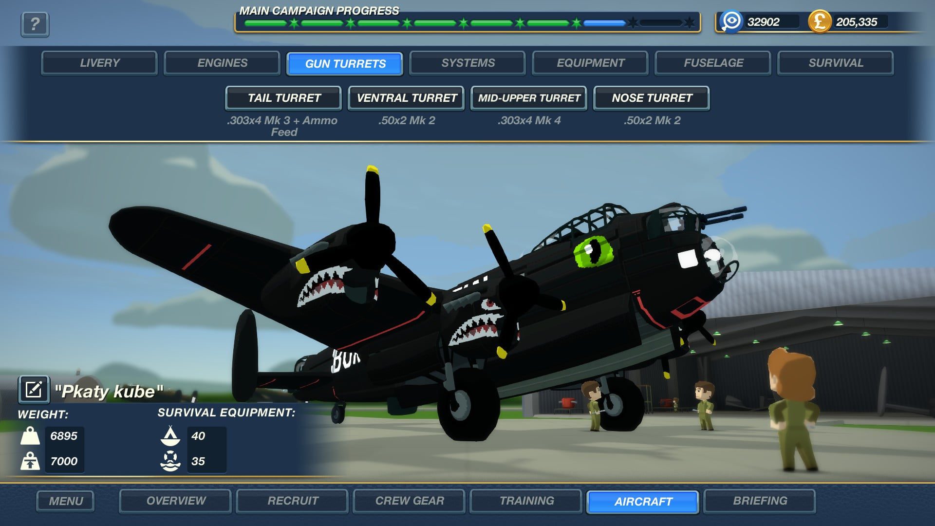 Ekran wyboru ulepszeń dla naszego Bombowca.