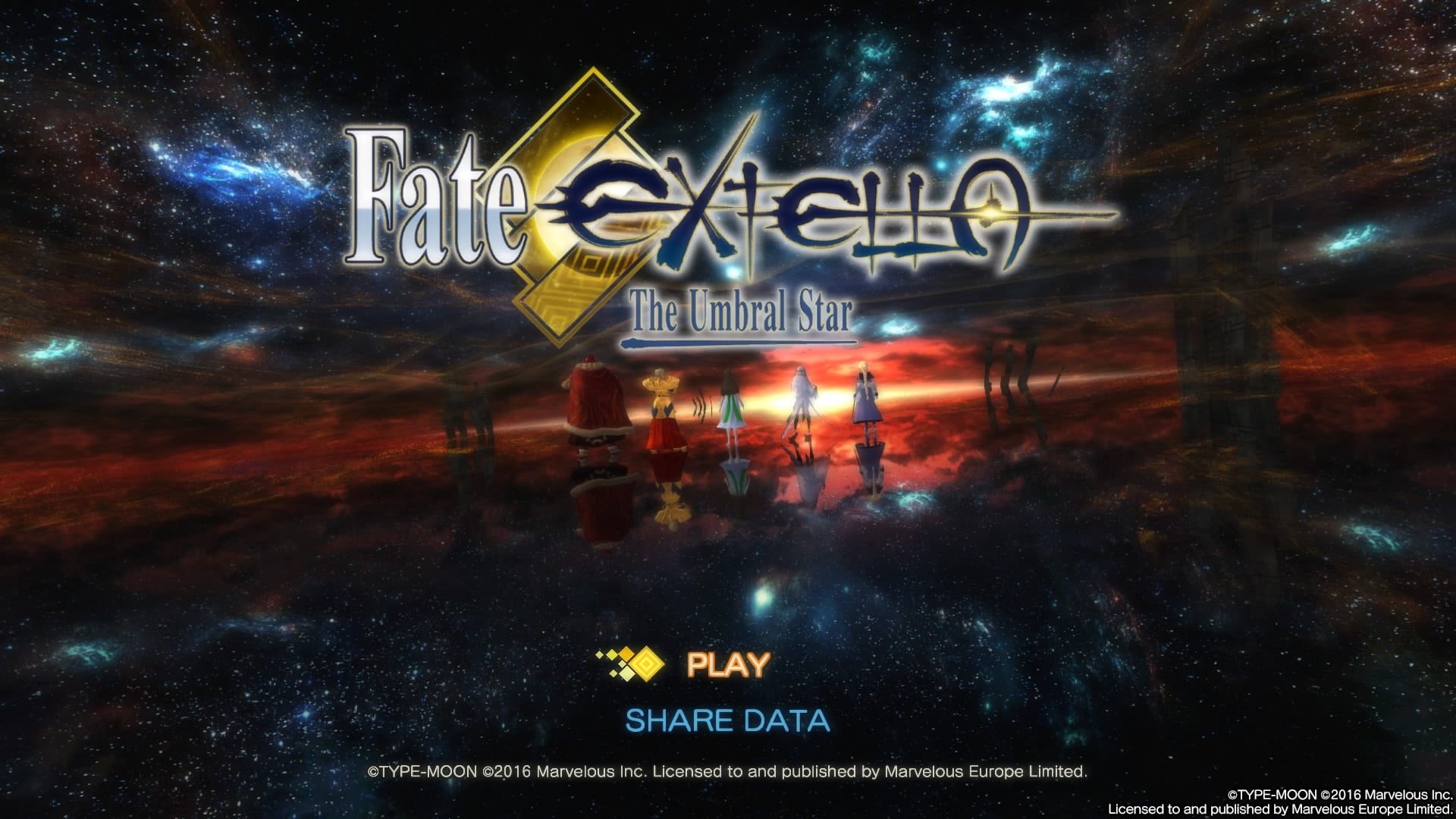 Ekran startowy Fate/Extella.