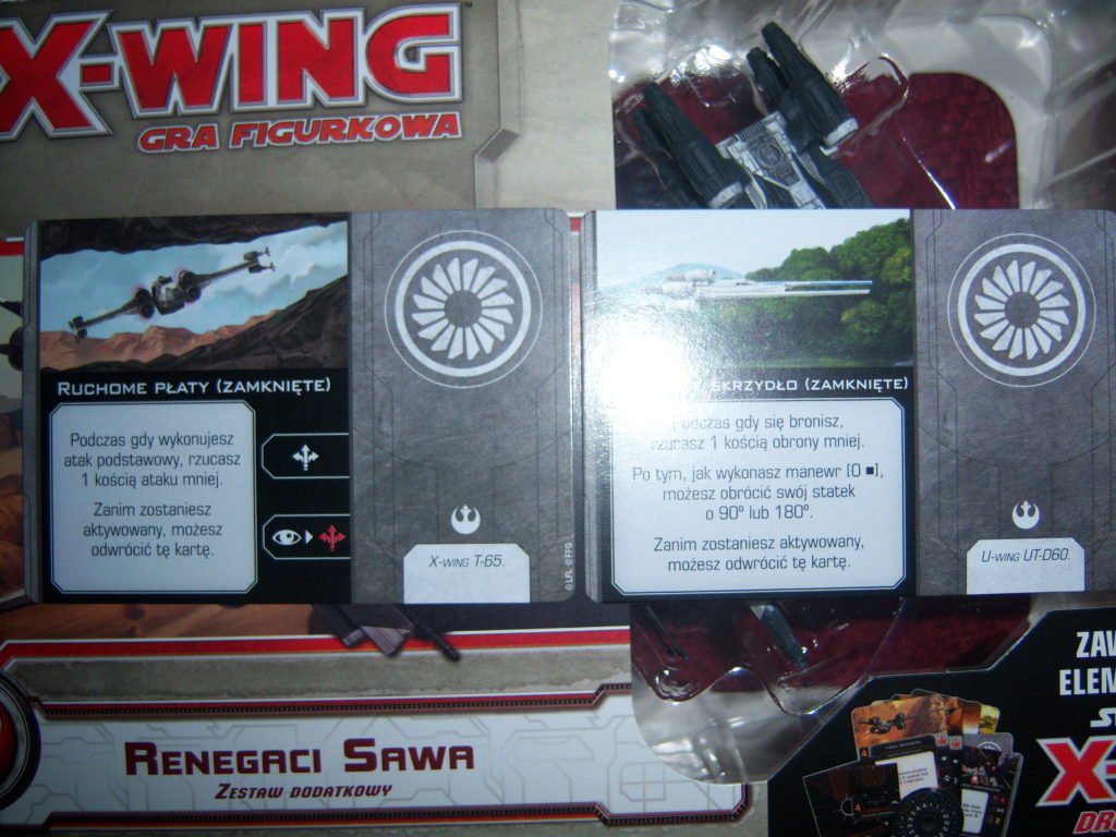 Karty ustawień skrzydeł dla U-winga oraz X-winga.