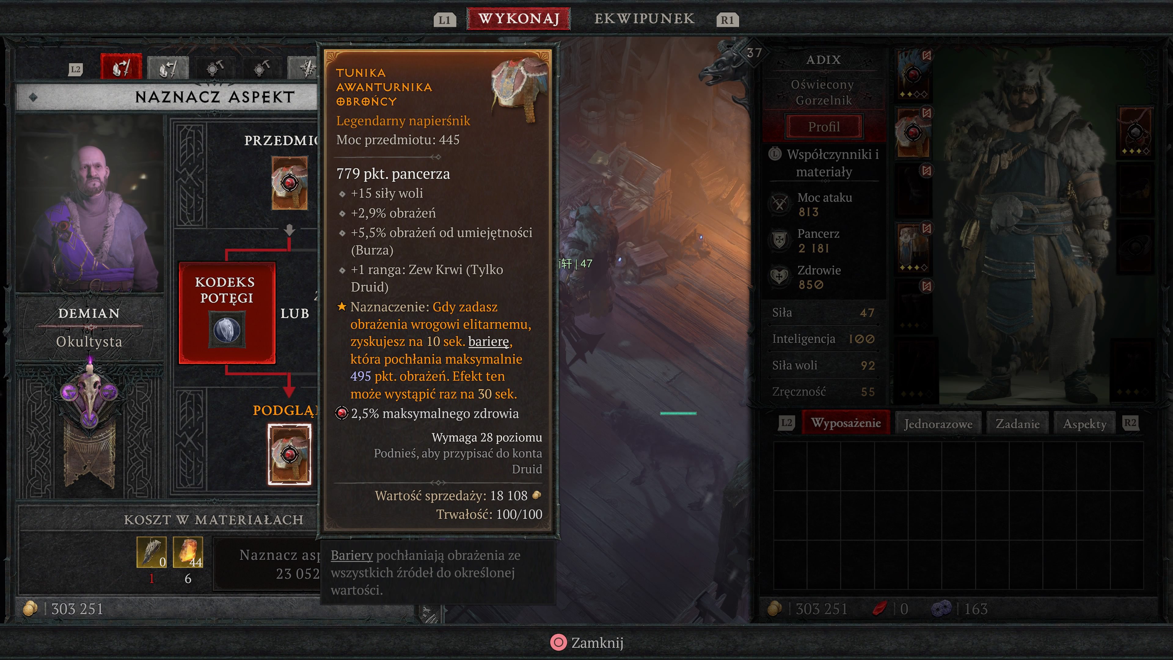 Przykładowa transformacja aspektów w Diablo IV